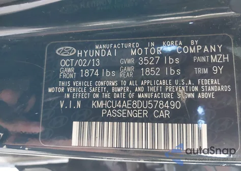 2013 Hyundai Accent Gls from USA, damaged, VIN KMHCU4AE8DU578490